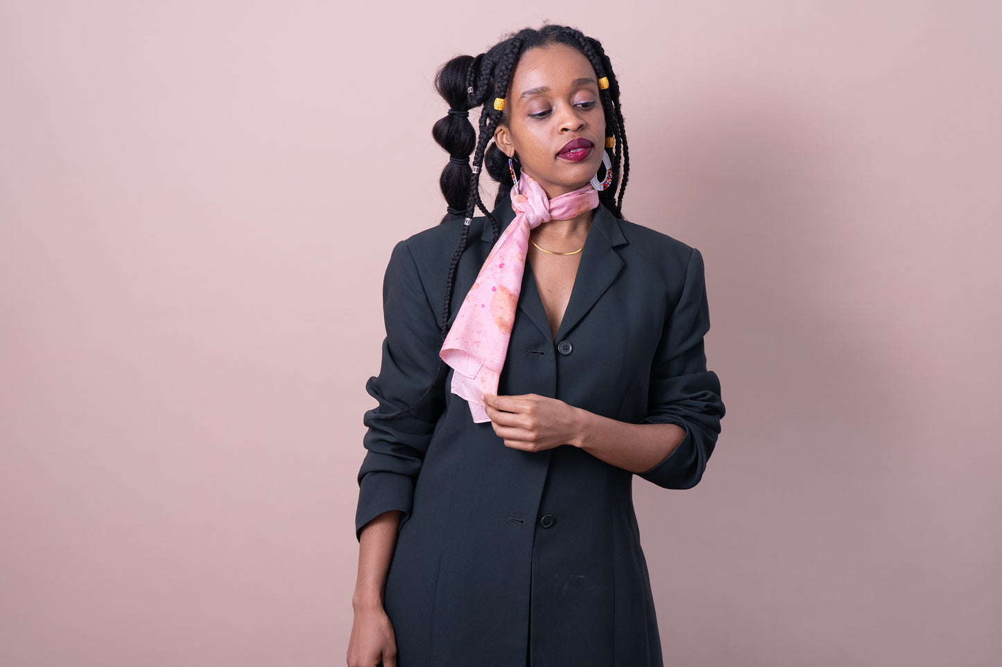 Silk scarf - Short - cochineal pink